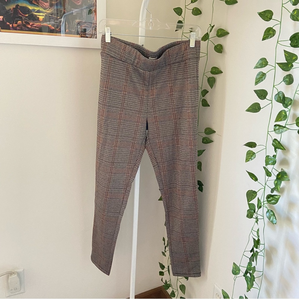 LOFT Classic Plaid Leggings in Gray and Red